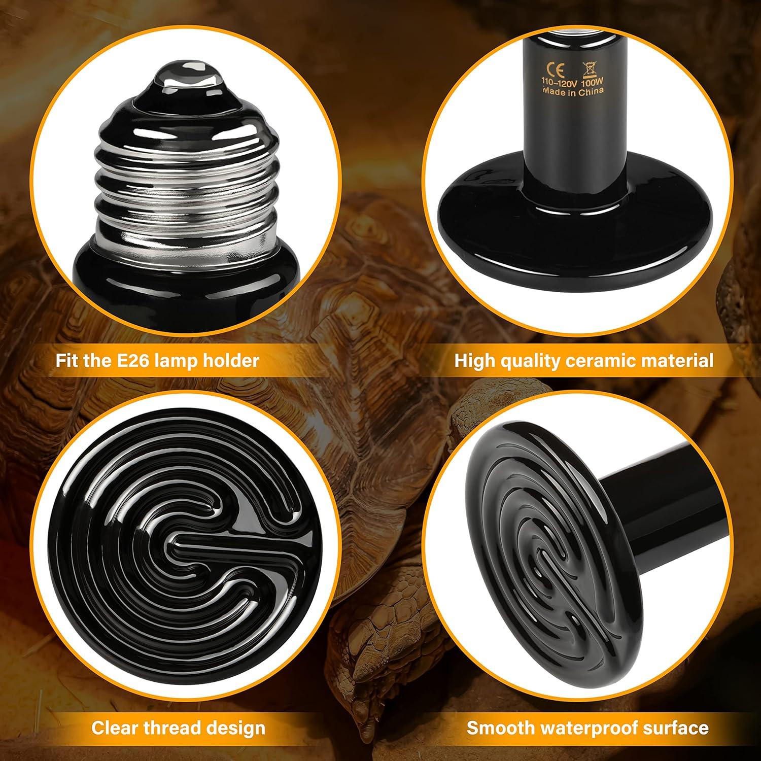 imageHealSmart Reptile Heat Lamp Bulb Ceramic Heat Emitter 150W No Light Emitting Brooder Coop Heater for Amphibian Pet ampamp Incubating Chicken BlackBlack