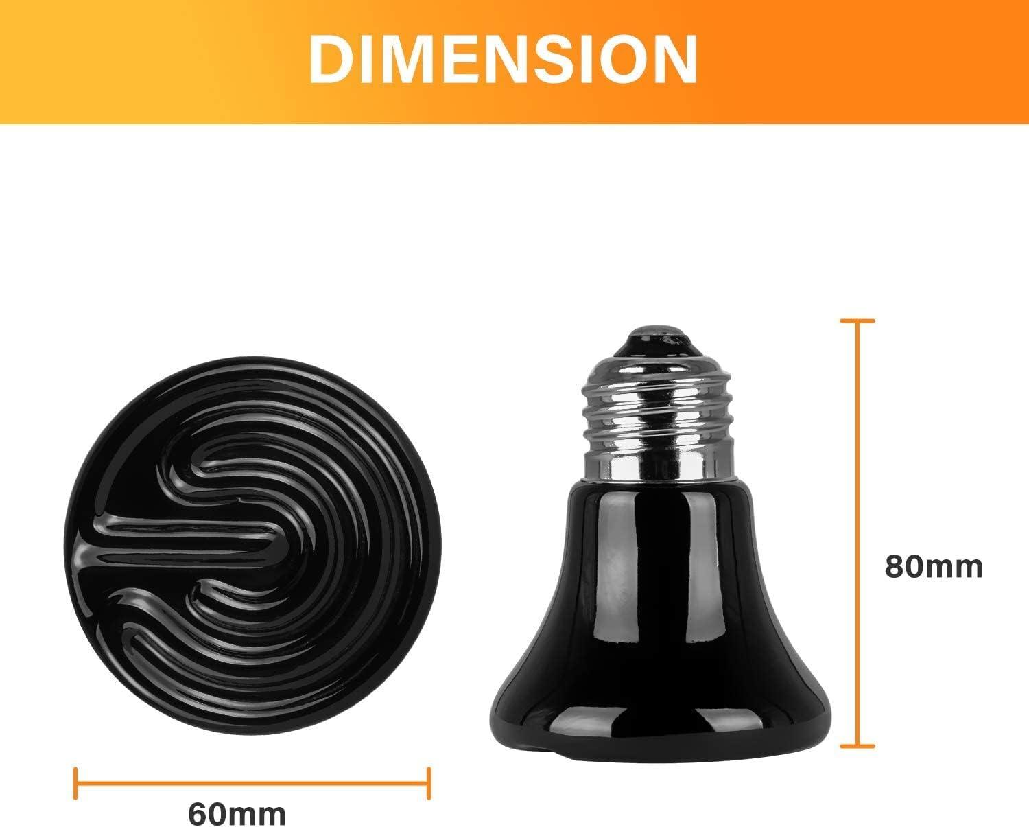 imageHealSmart Reptile Mini Heat Lamp 25W50W Ceramic Heat Emitter No Light Emitting Infrared Heat Bulbs for Amphibian Pet Brooder Coop Incubating ChickenBlack1 Pack