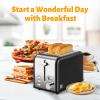 imageHealSmart 2 Slice Stainless Steel Toaster with Extra Wide Slot ampamp Removable Crumb Tray 5 Shade Options and BagelDefrostCancel Functions Retro Compact Oven for Various Bread ampamp Waffle Black