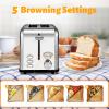 imageHealSmart 2 Slice Stainless Steel Toaster with Extra Wide Slot ampamp Removable Crumb Tray 5 Shade Setting and BagelDefrostCancel Function Retro Compact Oven for Various Bread ampamp Waffle SilverSilver