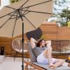 imageHealSmart 75ft Patio Umbrella with Push Button TiltCrank Outdoor Table Market Yard Umbrella 6 Sturdy Ribs for Garden Deck Backyard Pool9ftLEDTan2P