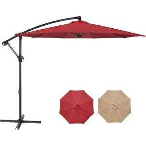 imageHealSmart 10ft Offset Hanging Patio Umbrella Cantilever Market Umbrellas with Crank ampamp Cross Base for Backyard Poolside Lawn and Garden TanRed