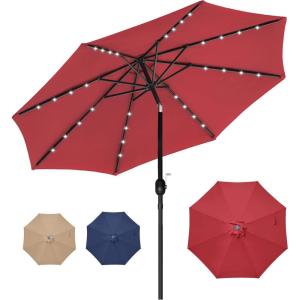 imageHealSmart 75ft Patio Umbrella with Push Button TiltCrank Outdoor Table Market Yard Umbrella 6 Sturdy Ribs for Garden Deck Backyard Pool9ftLEDRed