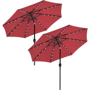 imageHealSmart 75ft Patio Umbrella with Push Button TiltCrank Outdoor Table Market Yard Umbrella 6 Sturdy Ribs for Garden Deck Backyard Pool9ftLEDRed2P