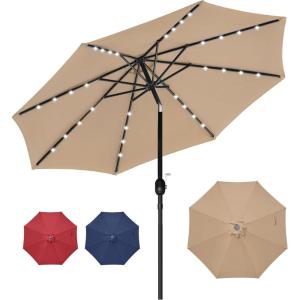 imageHealSmart 75ft Patio Umbrella with Push Button TiltCrank Outdoor Table Market Yard Umbrella 6 Sturdy Ribs for Garden Deck Backyard Pool9ftLEDTan