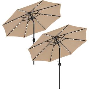 imageHealSmart 75ft Patio Umbrella with Push Button TiltCrank Outdoor Table Market Yard Umbrella 6 Sturdy Ribs for Garden Deck Backyard Pool9ftLEDTan2P