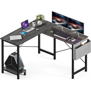 imageHealSmart Home Office Computer Brown Small Desk Modern Simple Style PC Table with Storage Bag 47 InchGrey