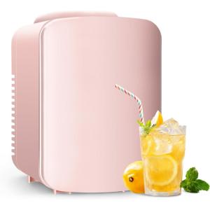 imageHealSmart Portable Mini Fridge 4 Liter 6 Can Cooler and Warmer Compact Refrigerators 100 FreonFree ampamp Eco Friendly for Drinks Food 4L Pink