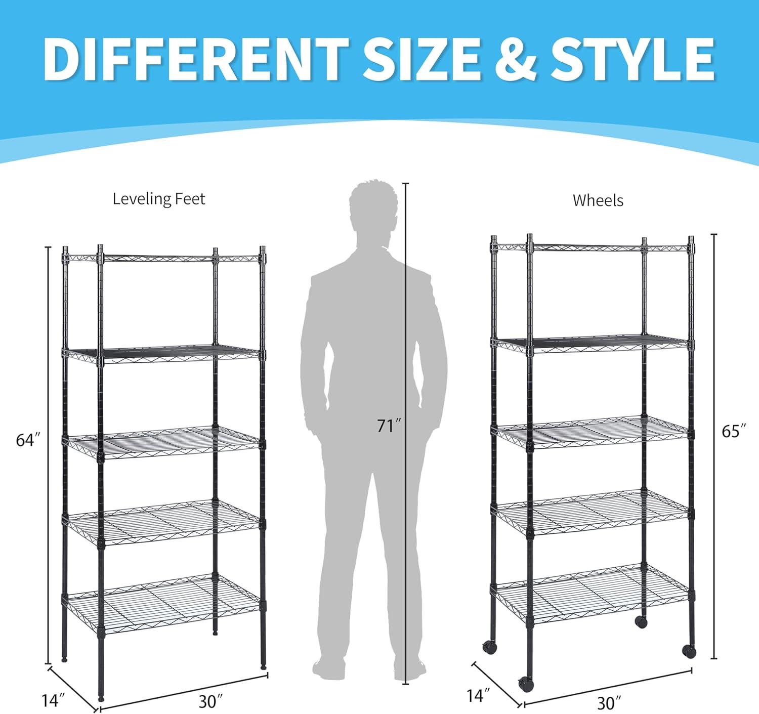 imageYSSOA HealSmart 2Tier Shelving Unit 15quot W x 138quot D x 15quot H Wire Metal Stackable Storage with Basket Chrome5tier