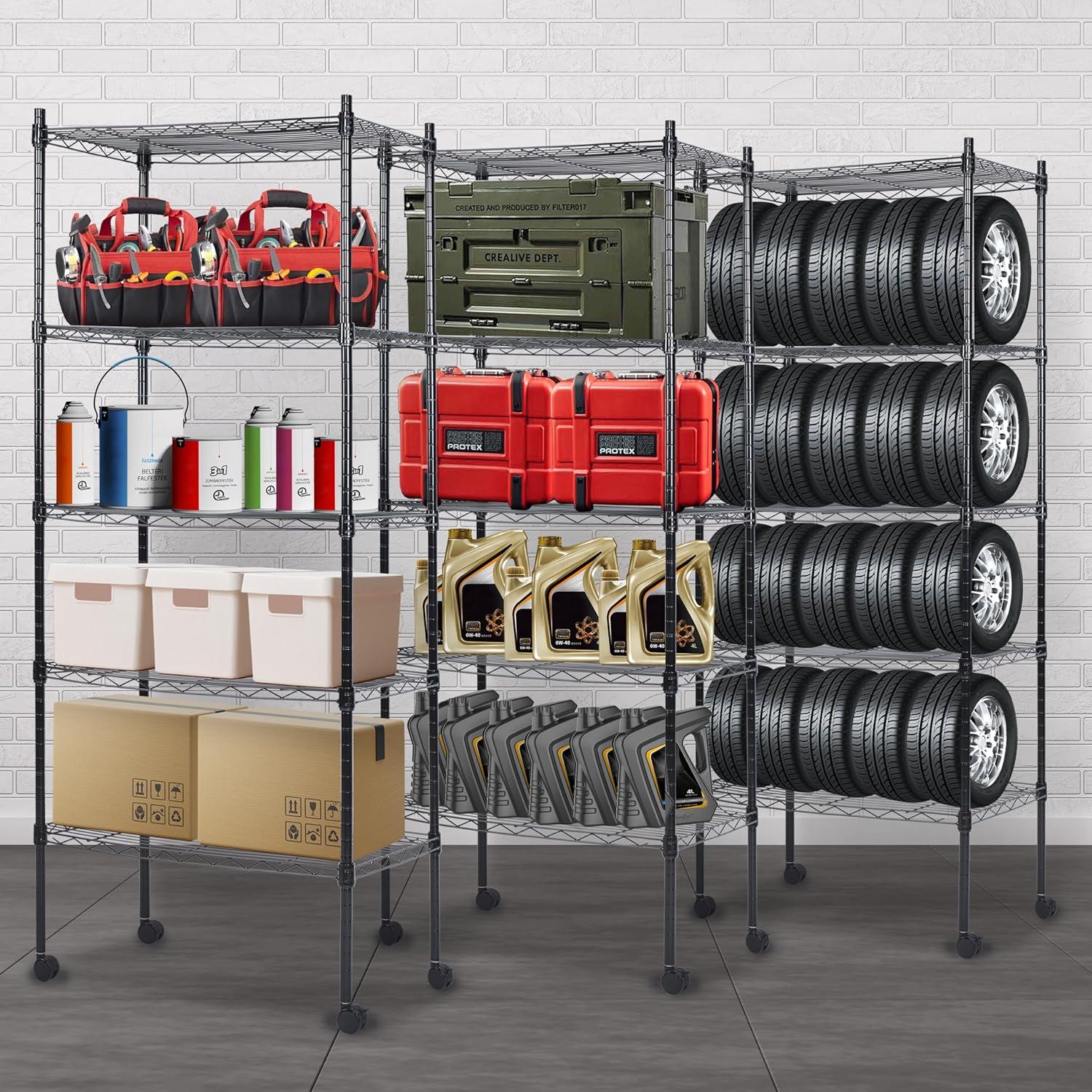 imageYSSOA HealSmart 2Tier Shelving Unit 15quot W x 138quot D x 15quot H Wire Metal Stackable Storage with Basket Chrome5tier