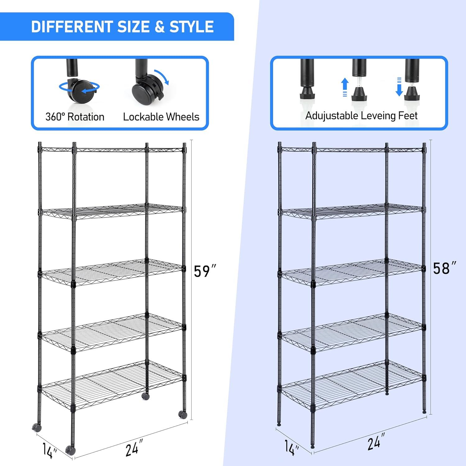 imageYSSOA HealSmart 2Tier Shelving Unit 15quot W x 138quot D x 15quot H Wire Metal Stackable Storage with Basket ChromeBlack