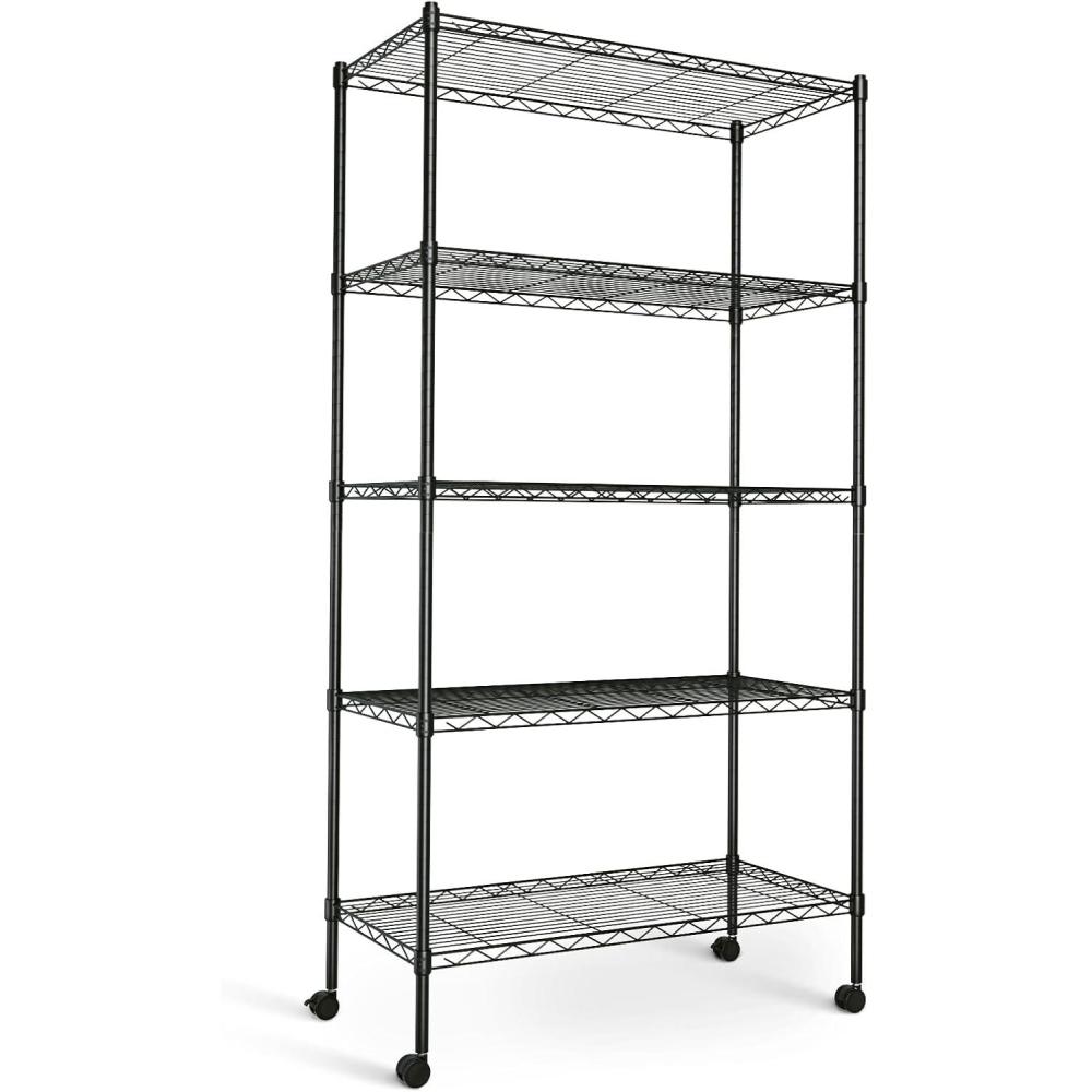 imageYSSOA HealSmart 2Tier Shelving Unit 15quot W x 138quot D x 15quot H Wire Metal Stackable Storage with Basket Chrome5tier