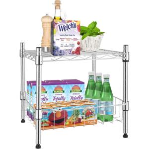imageYSSOA HealSmart 2Tier Shelving Unit 15quot W x 138quot D x 15quot H Wire Metal Stackable Storage with Basket ChromeChrome