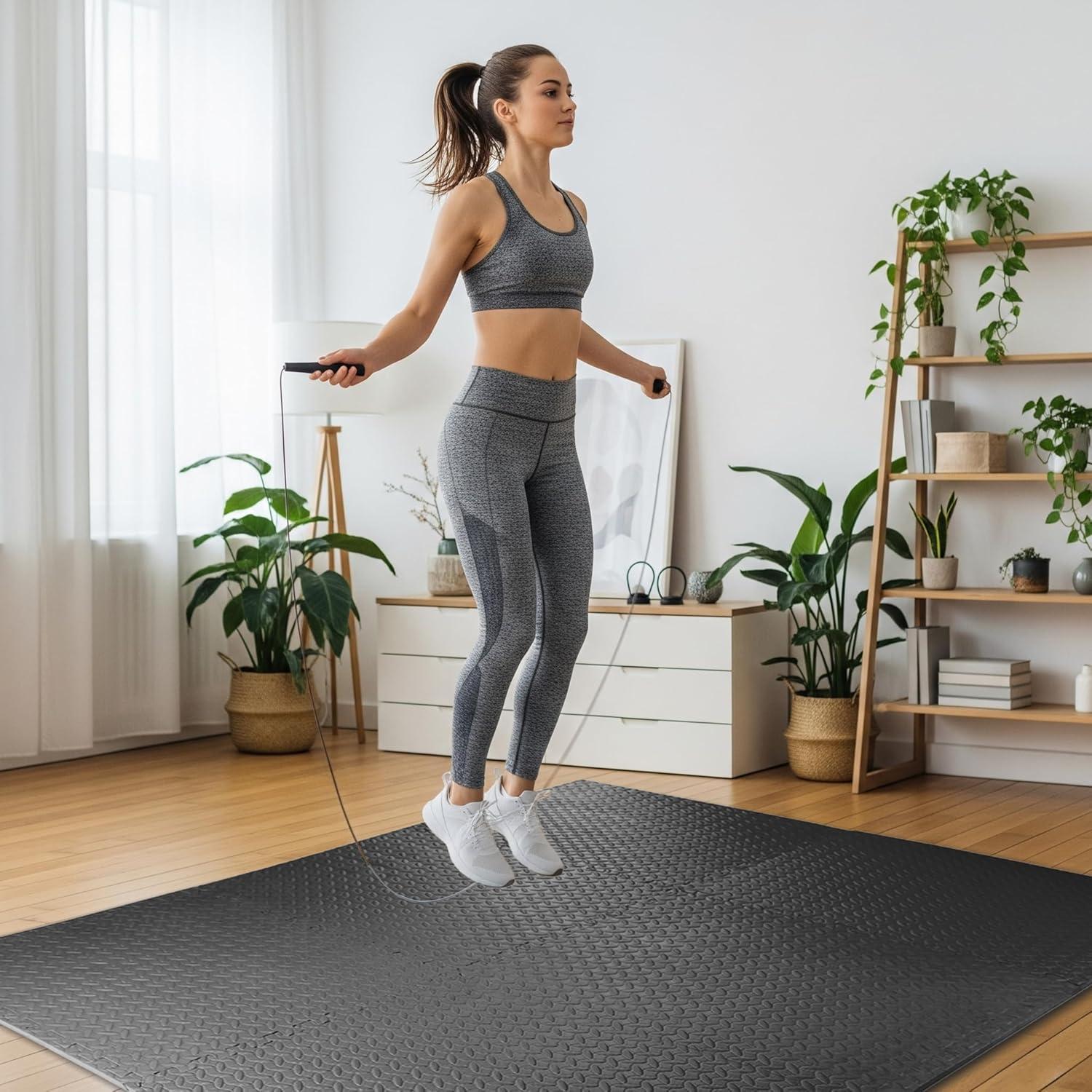 imageHealSmart  Inch Puzzle Exercise Mat HighDensity EVA Foam Floor Tiles for Home Gym Workout Equipment Protective Floor Padding ampamp Kids Play Areas Black 24 Sq Ft  6 TilesBlack34 Thick