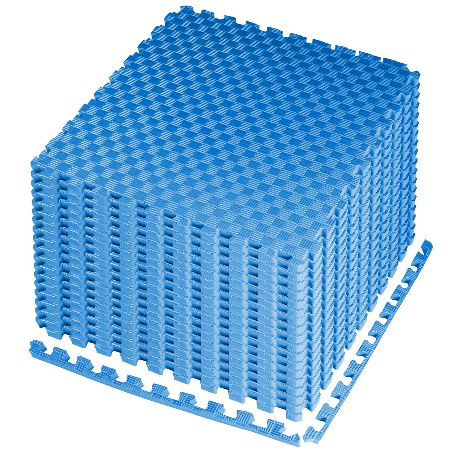 imageHealSmart  Inch Puzzle Exercise Mat HighDensity EVA Foam Floor Tiles for Home Gym Workout Equipment Protective Floor Padding ampamp Kids Play Areas Black 24 Sq Ft  6 TilesBlue1 Thick