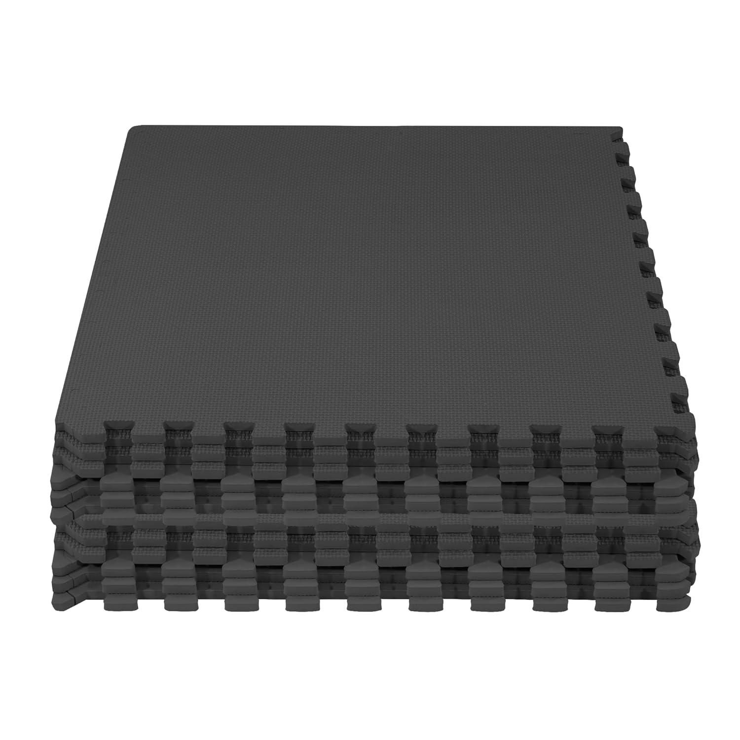 imageHealSmart  Inch Puzzle Exercise Mat HighDensity EVA Foam Floor Tiles for Home Gym Workout Equipment Protective Floor Padding ampamp Kids Play Areas Black 24 Sq Ft  6 TilesBlack12 Thick