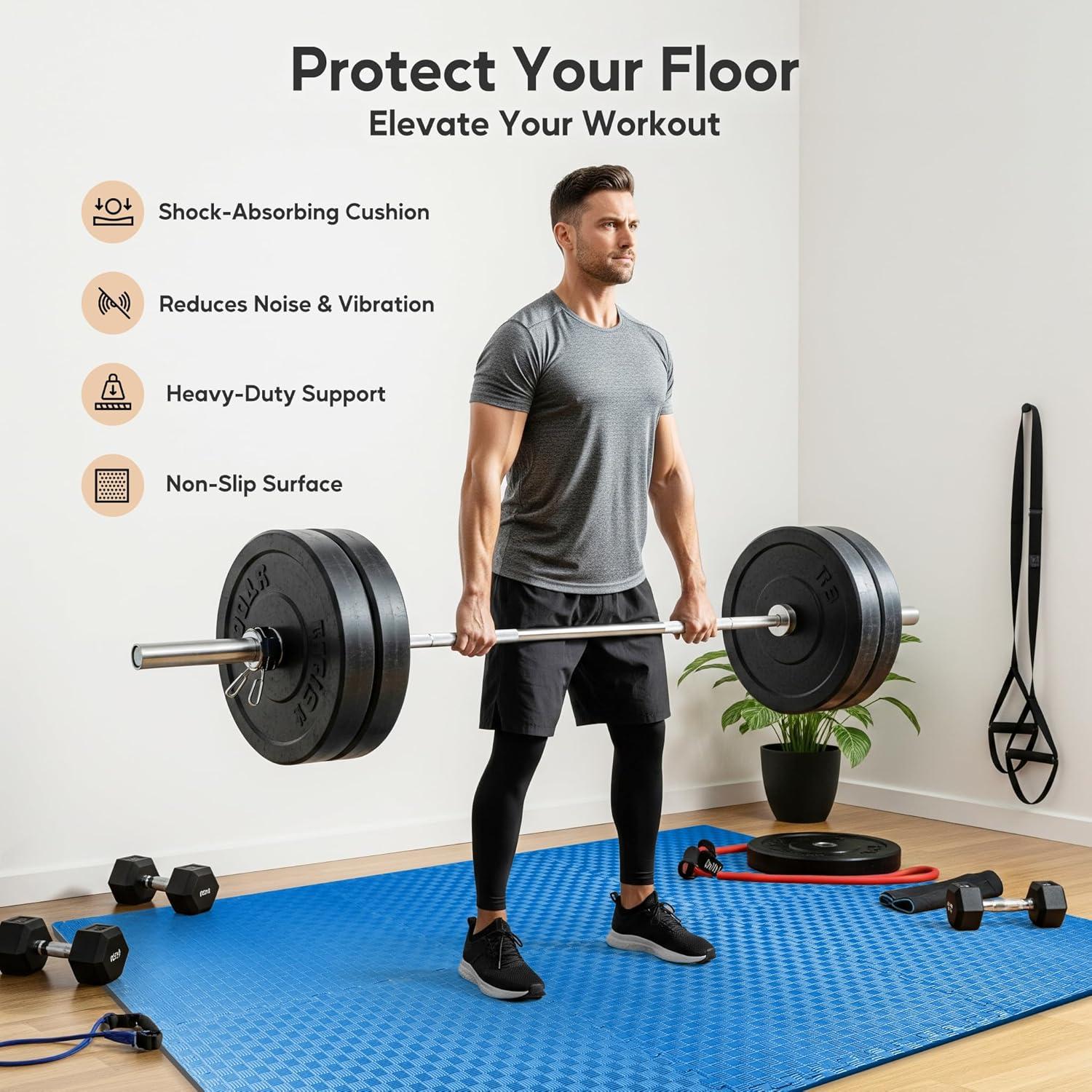 imageHealSmart  Inch Puzzle Exercise Mat HighDensity EVA Foam Floor Tiles for Home Gym Workout Equipment Protective Floor Padding ampamp Kids Play Areas Black 24 Sq Ft  6 TilesBlue1 Thick