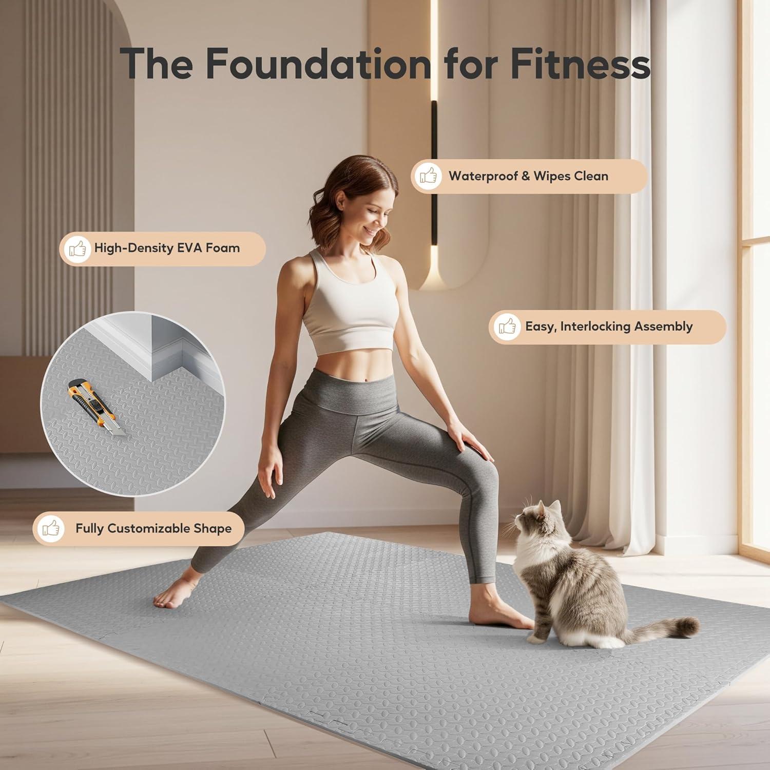 imageHealSmart  Inch Puzzle Exercise Mat HighDensity EVA Foam Floor Tiles for Home Gym Workout Equipment Protective Floor Padding ampamp Kids Play Areas Black 24 Sq Ft  6 TilesGrey34 Thick