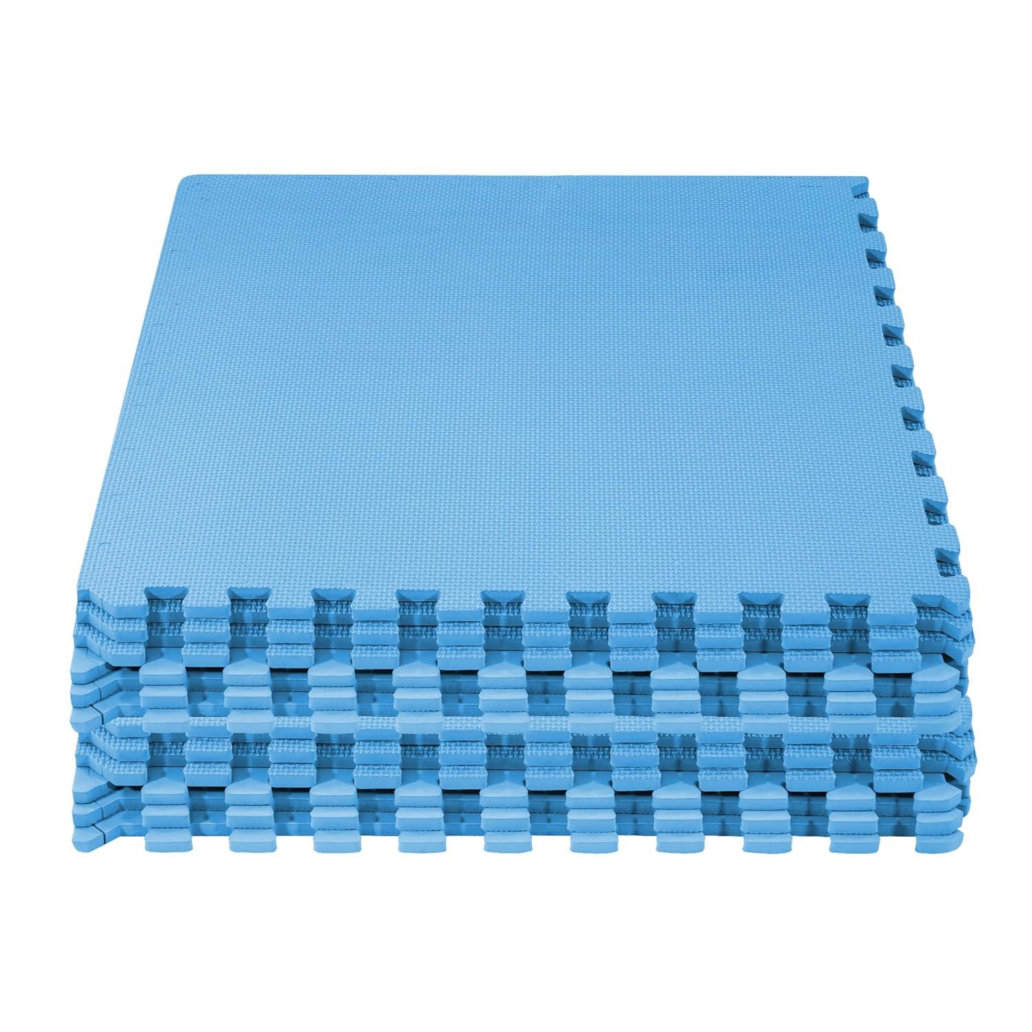 imageHealSmart  Inch Puzzle Exercise Mat HighDensity EVA Foam Floor Tiles for Home Gym Workout Equipment Protective Floor Padding ampamp Kids Play Areas Black 24 Sq Ft  6 TilesBlue12 Thick