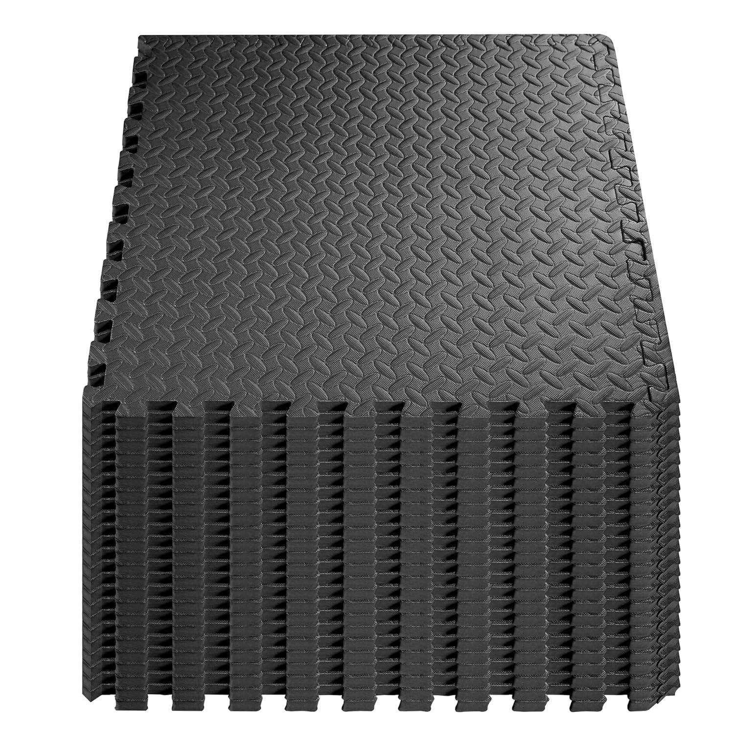 imageHealSmart  Inch Puzzle Exercise Mat HighDensity EVA Foam Floor Tiles for Home Gym Workout Equipment Protective Floor Padding ampamp Kids Play Areas Black 24 Sq Ft  6 TilesBlack34 Thick