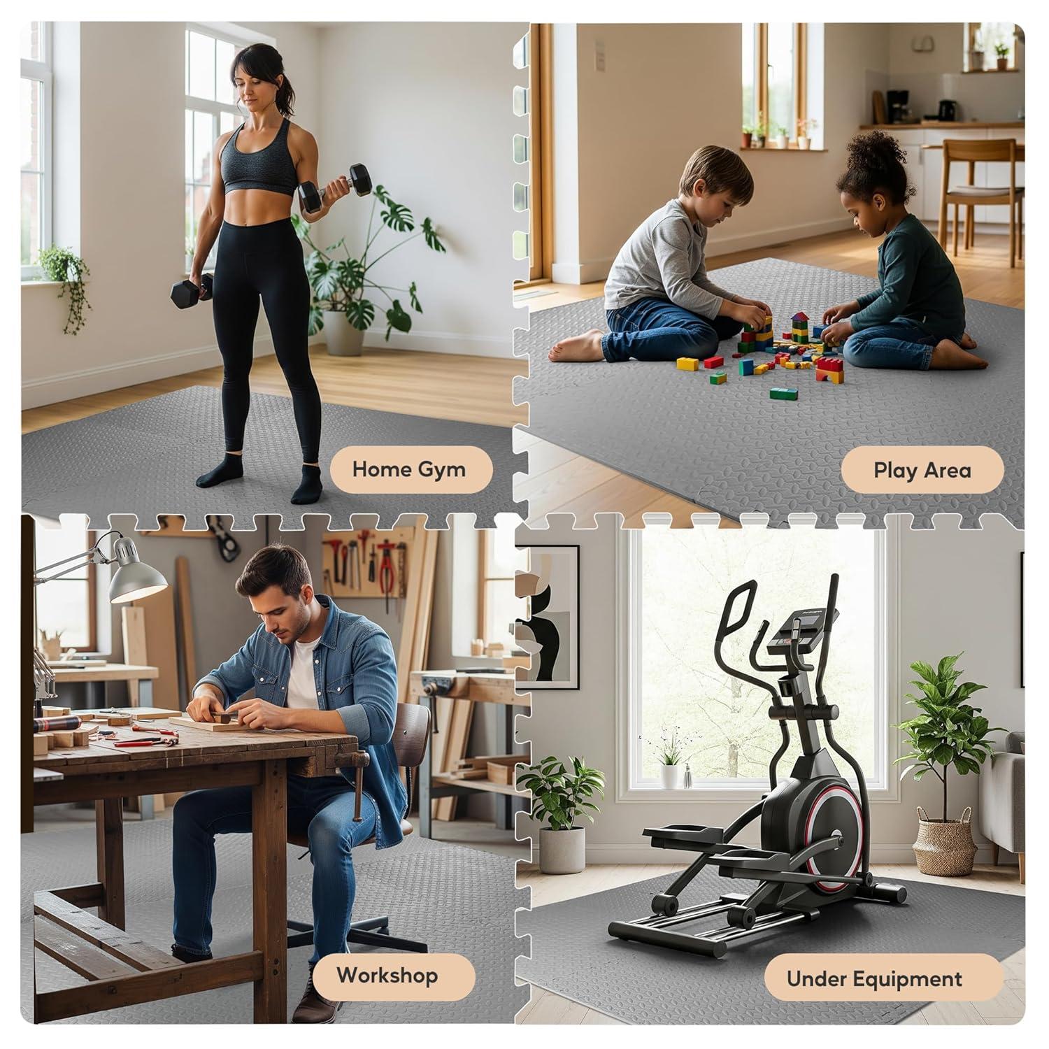 imageHealSmart  Inch Puzzle Exercise Mat HighDensity EVA Foam Floor Tiles for Home Gym Workout Equipment Protective Floor Padding ampamp Kids Play Areas Black 24 Sq Ft  6 TilesGrey34 Thick