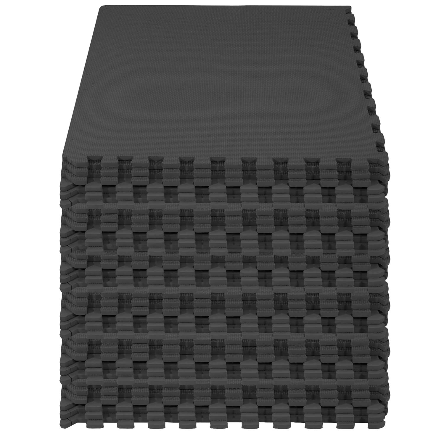 imageHealSmart  Inch Puzzle Exercise Mat HighDensity EVA Foam Floor Tiles for Home Gym Workout Equipment Protective Floor Padding ampamp Kids Play Areas Black 24 Sq Ft  6 TilesBlack12 Thick