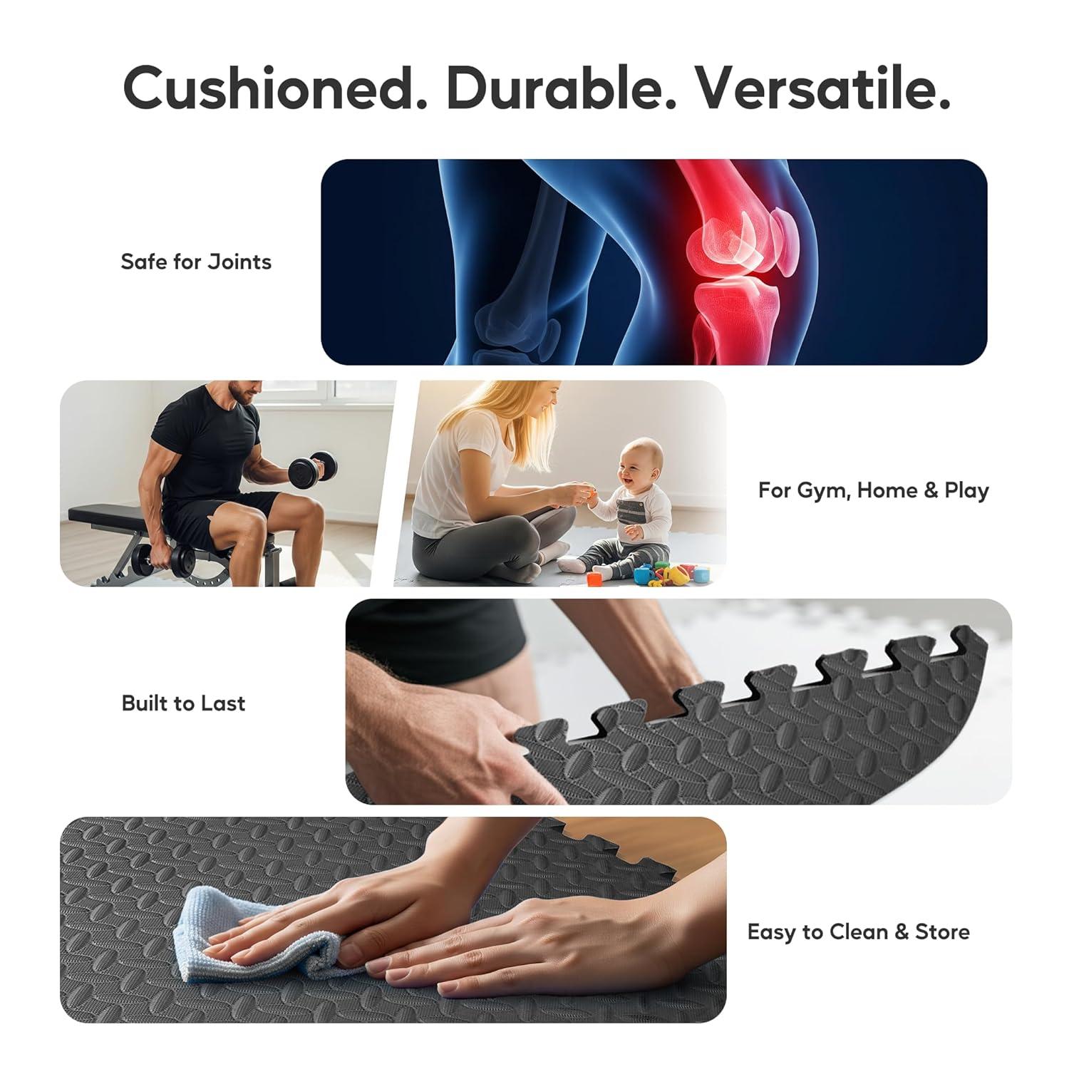 imageHealSmart  Inch Puzzle Exercise Mat HighDensity EVA Foam Floor Tiles for Home Gym Workout Equipment Protective Floor Padding ampamp Kids Play Areas Black 24 Sq Ft  6 TilesBlack34 Thick