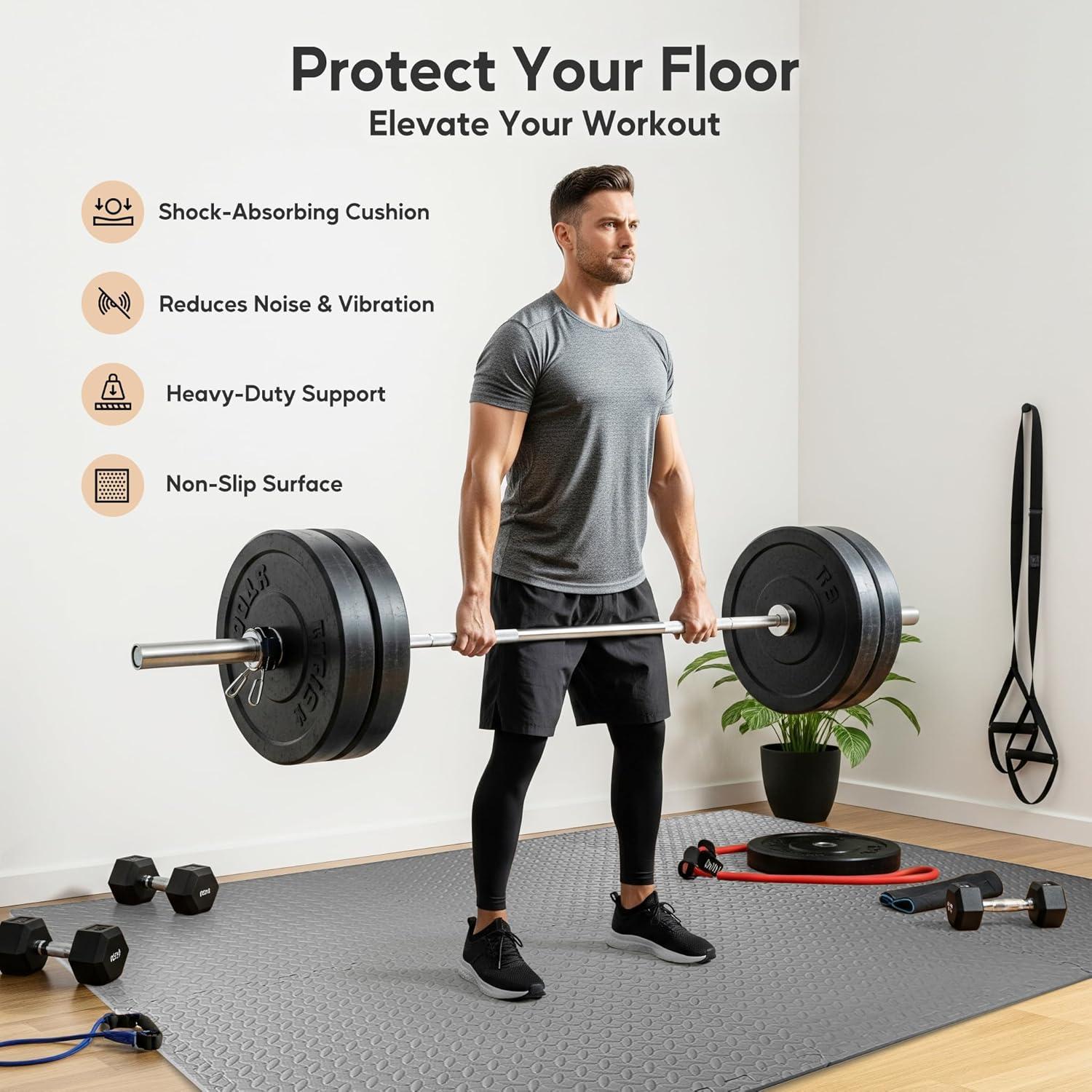 imageHealSmart  Inch Puzzle Exercise Mat HighDensity EVA Foam Floor Tiles for Home Gym Workout Equipment Protective Floor Padding ampamp Kids Play Areas Black 24 Sq Ft  6 TilesGrey34 Thick