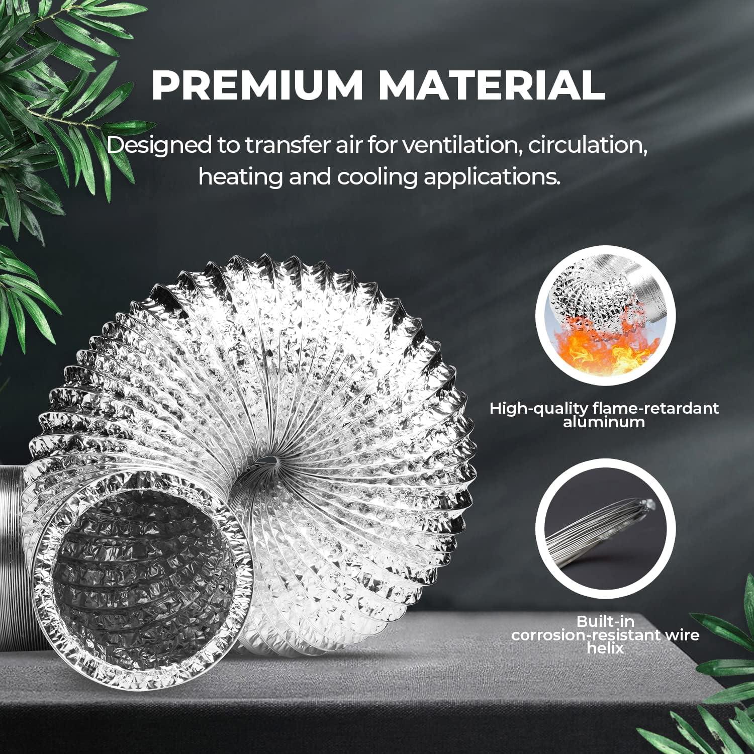 imageHealSmart 12quot 8 Ft Aluminum Ducting Flexible HeavyDuty FourLayer Protection with 2 Duct Clamps Dryer Vent Hose for Heating Cooling Ventilation and Exhaust Fan6 16 Ducting