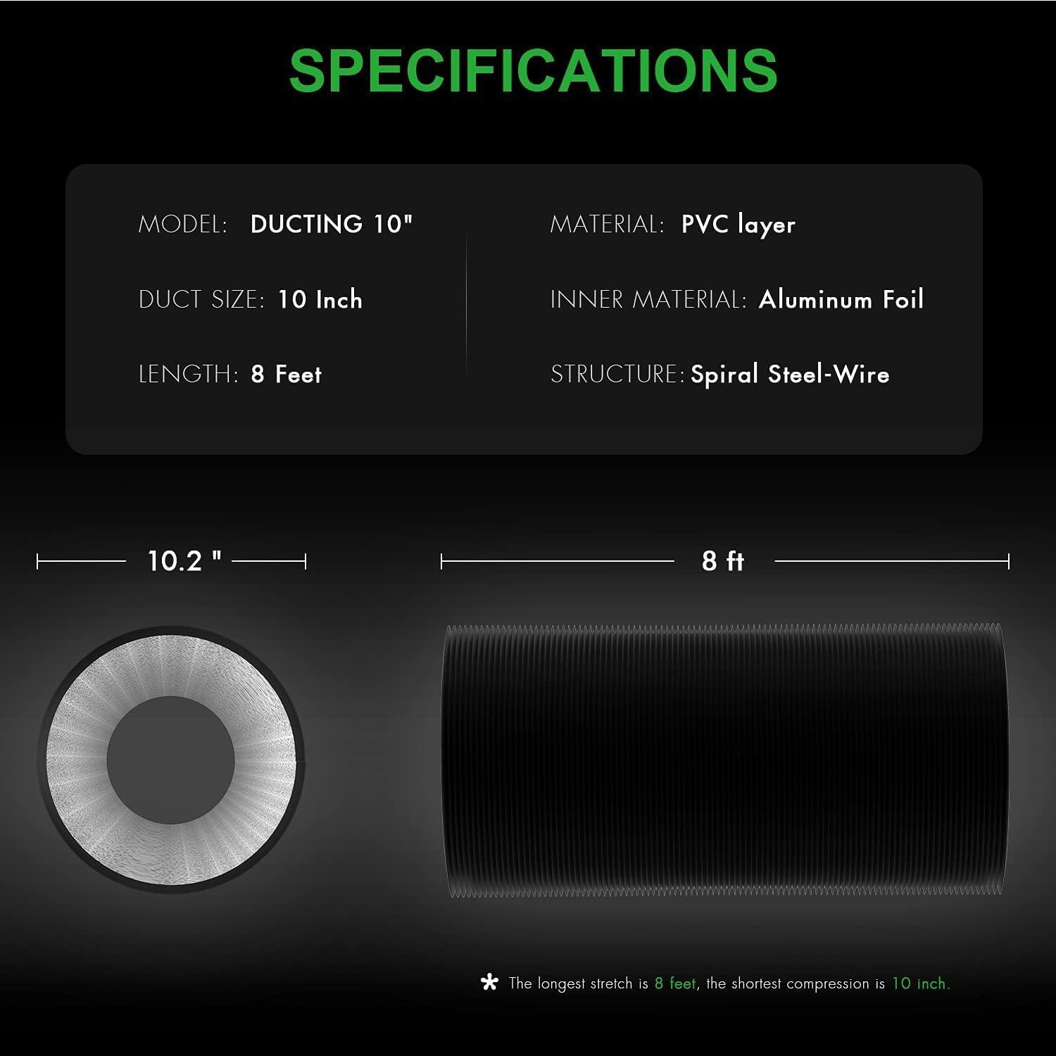 imageHealSmart 12quot 8 Ft Aluminum Ducting Flexible HeavyDuty FourLayer Protection with 2 Duct Clamps Dryer Vent Hose for Heating Cooling Ventilation and Exhaust Fan10 8 Ducting