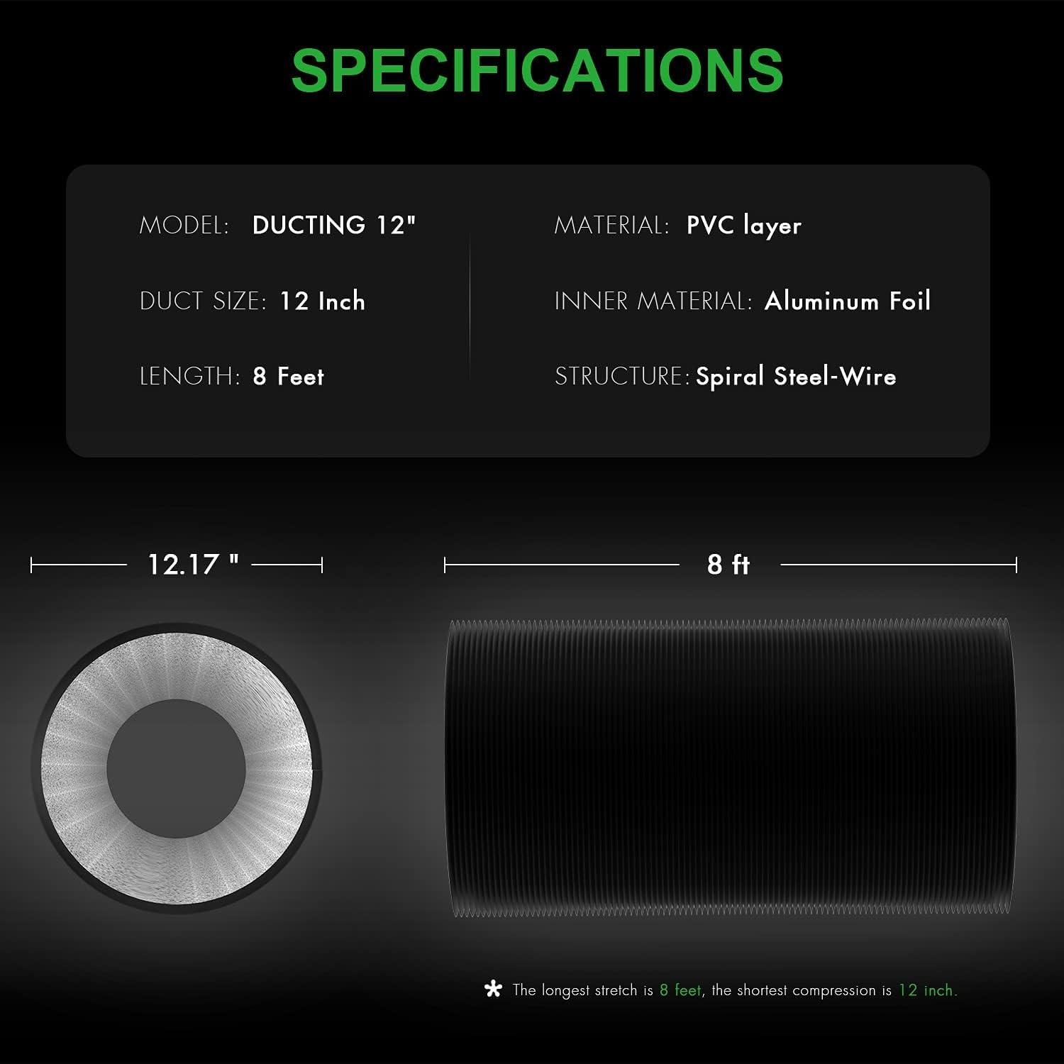 imageHealSmart 12quot 8 Ft Aluminum Ducting Flexible HeavyDuty FourLayer Protection with 2 Duct Clamps Dryer Vent Hose for Heating Cooling Ventilation and Exhaust Fan12 8 Ducting