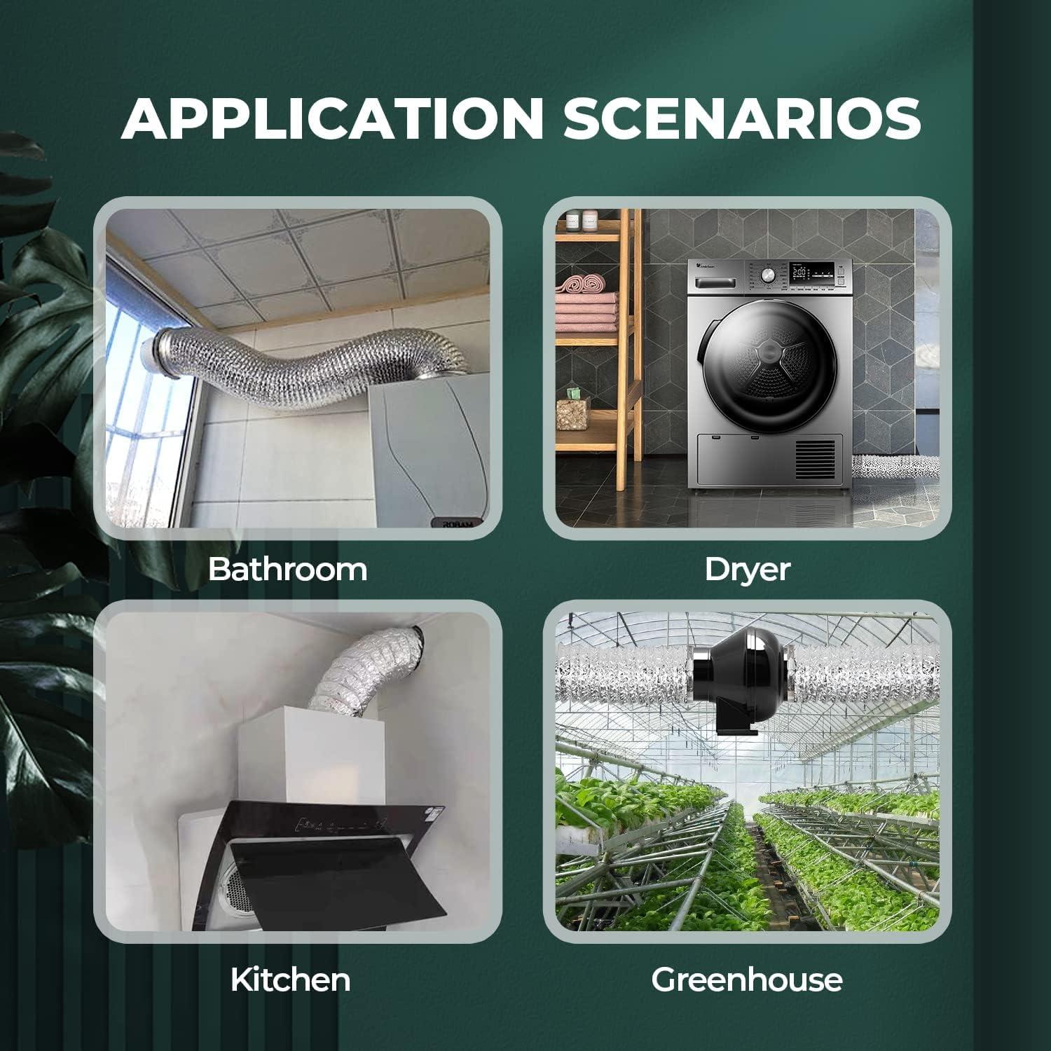 imageHealSmart 12quot 8 Ft Aluminum Ducting Flexible HeavyDuty FourLayer Protection with 2 Duct Clamps Dryer Vent Hose for Heating Cooling Ventilation and Exhaust Fan6 16 Ducting