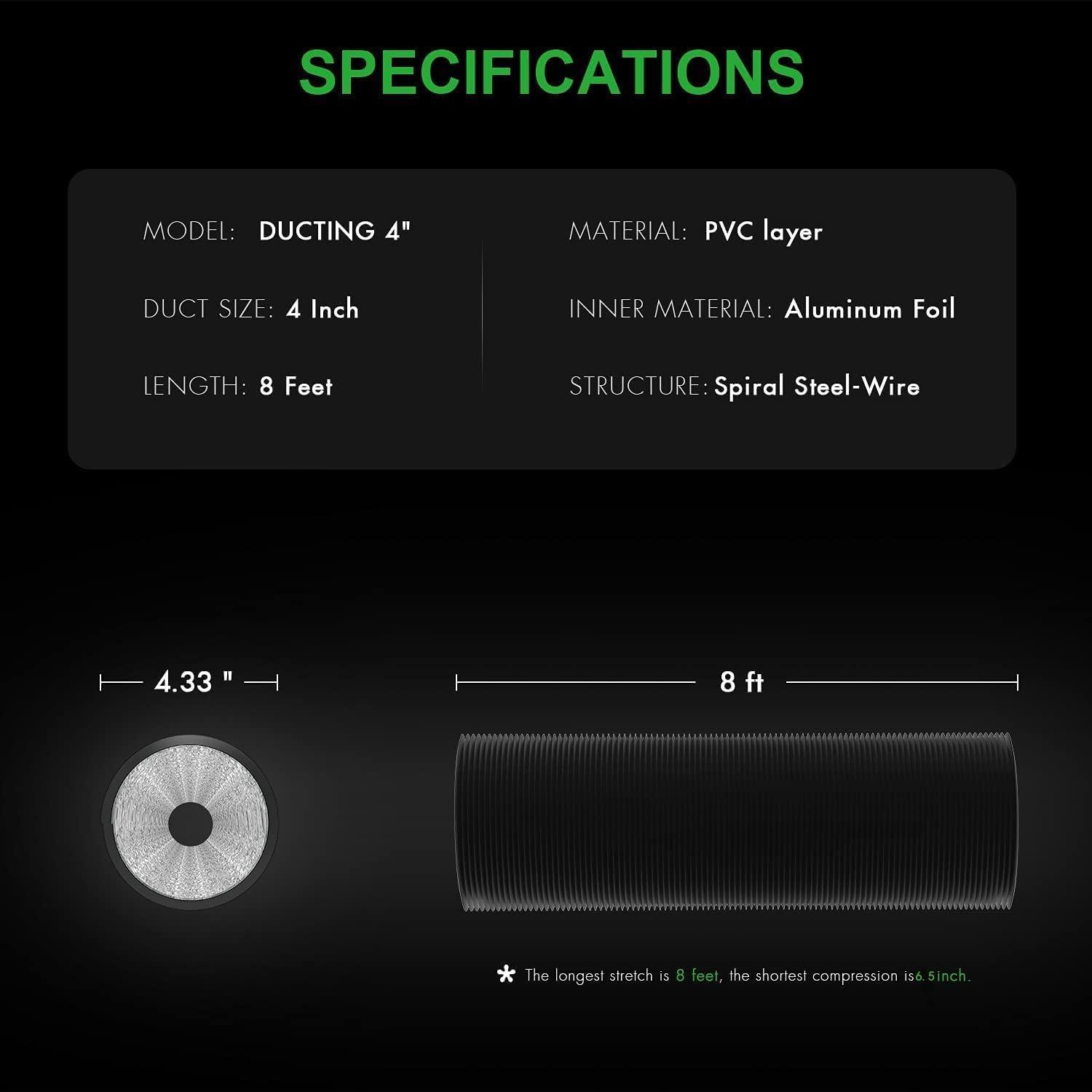 imageHealSmart 12quot 8 Ft Aluminum Ducting Flexible HeavyDuty FourLayer Protection with 2 Duct Clamps Dryer Vent Hose for Heating Cooling Ventilation and Exhaust Fan4 8 Ducting