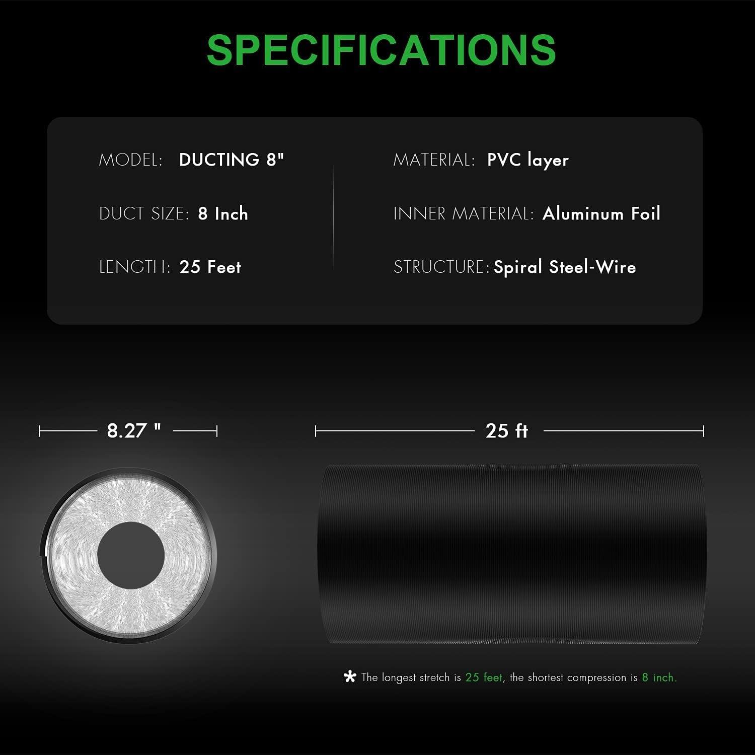 imageHealSmart 12quot 8 Ft Aluminum Ducting Flexible HeavyDuty FourLayer Protection with 2 Duct Clamps Dryer Vent Hose for Heating Cooling Ventilation and Exhaust Fan8 25 Ducting