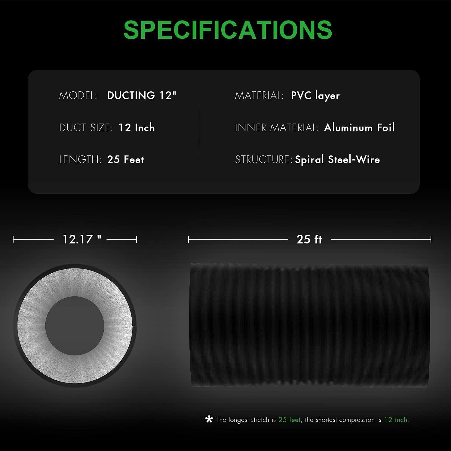 imageHealSmart 12quot 8 Ft Aluminum Ducting Flexible HeavyDuty FourLayer Protection with 2 Duct Clamps Dryer Vent Hose for Heating Cooling Ventilation and Exhaust Fan12 25 Ducting