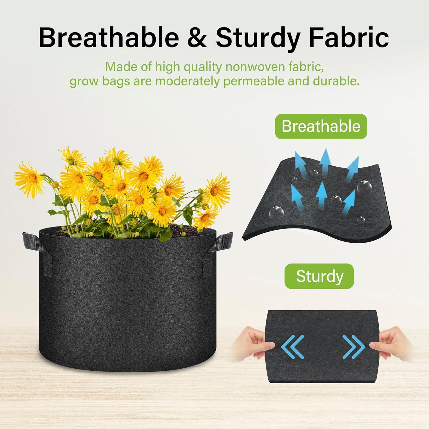 imageHealSmart Plant Grow Bags 7 Gallon Tomoato Planter Pots 5Pack with Handles Aeration Nonwoven Fabric Heavy Duty Gardening Planter for Vegetable Herbs and Flowers Black 2024 VersionBlack  5 Pack New