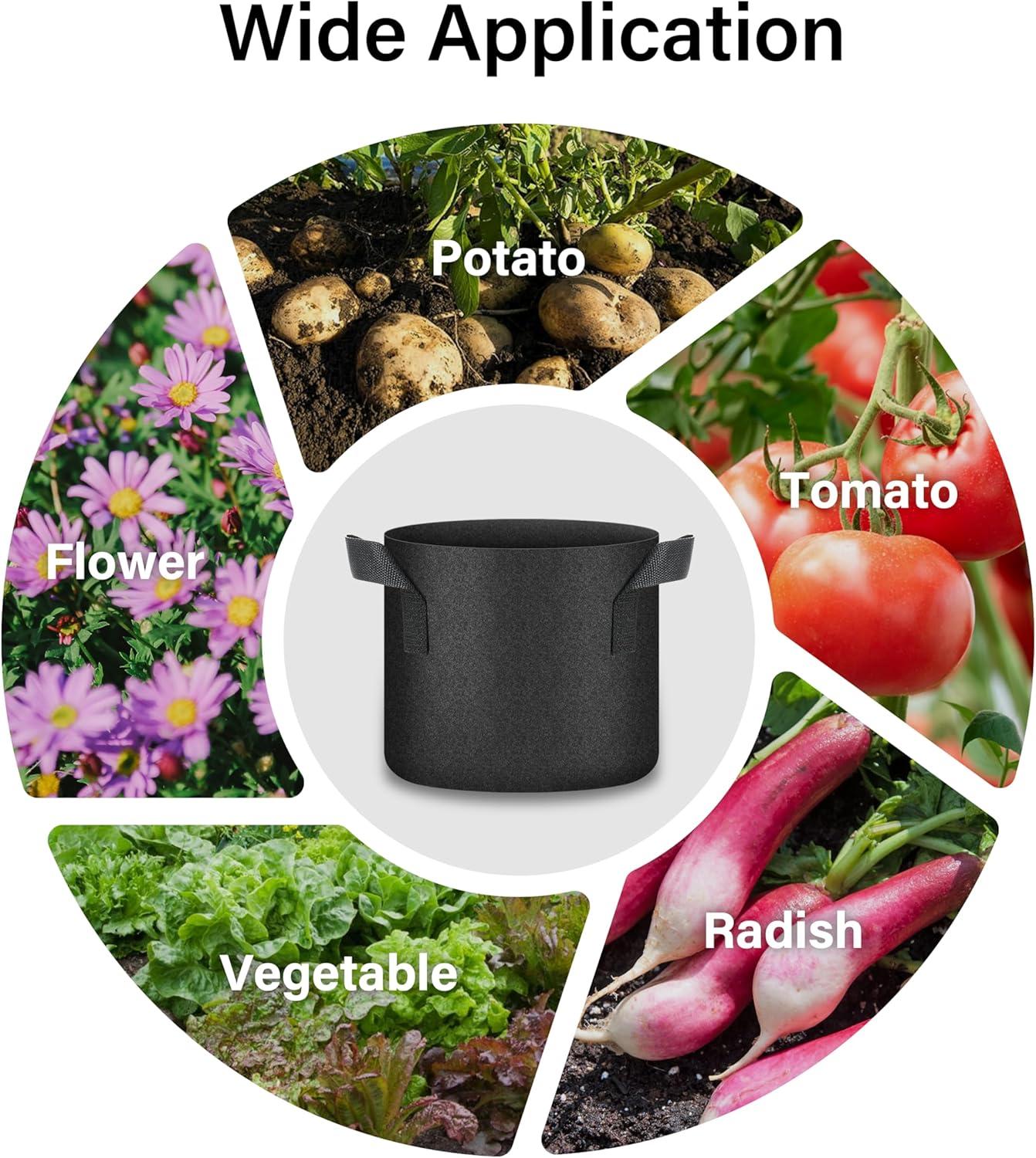 imageHealSmart Plant Grow Bags 7 Gallon Tomoato Planter Pots 5Pack with Handles Aeration Nonwoven Fabric Heavy Duty Gardening Planter for Vegetable Herbs and Flowers Black 2024 VersionBlack  5 Pack New