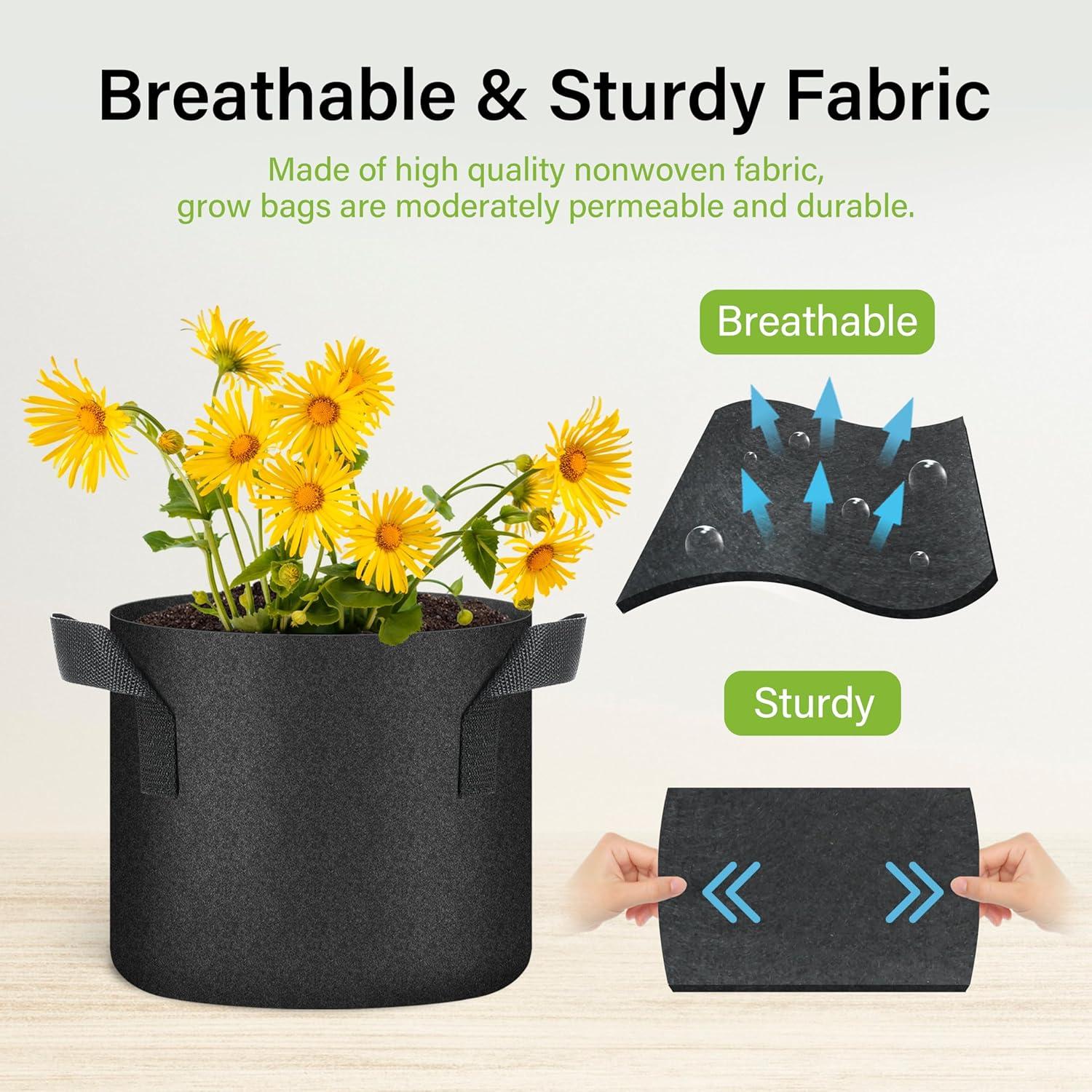 imageHealSmart Plant Grow Bags 7 Gallon Tomoato Planter Pots 5Pack with Handles Aeration Nonwoven Fabric Heavy Duty Gardening Planter for Vegetable Herbs and Flowers Black 2024 VersionBlack  10 Pack New