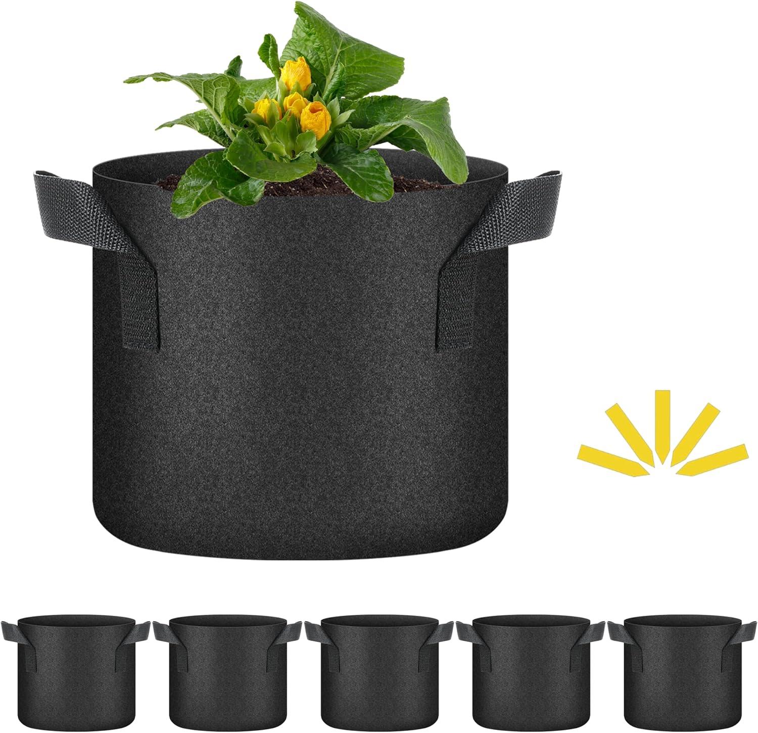 imageHealSmart Plant Grow Bags 7 Gallon Tomoato Planter Pots 5Pack with Handles Aeration Nonwoven Fabric Heavy Duty Gardening Planter for Vegetable Herbs and Flowers Black 2024 VersionBlack  5 Pack New