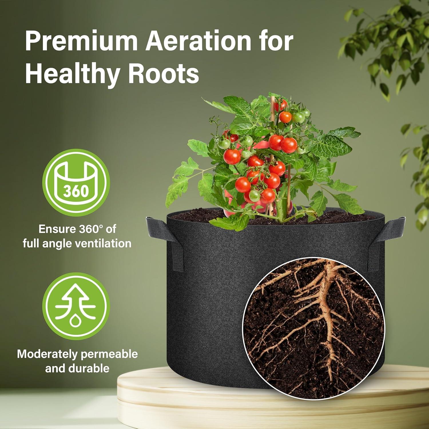 imageHealSmart Plant Grow Bags 7 Gallon Tomoato Planter Pots 5Pack with Handles Aeration Nonwoven Fabric Heavy Duty Gardening Planter for Vegetable Herbs and Flowers Black 2024 VersionBlack  10 Pack New