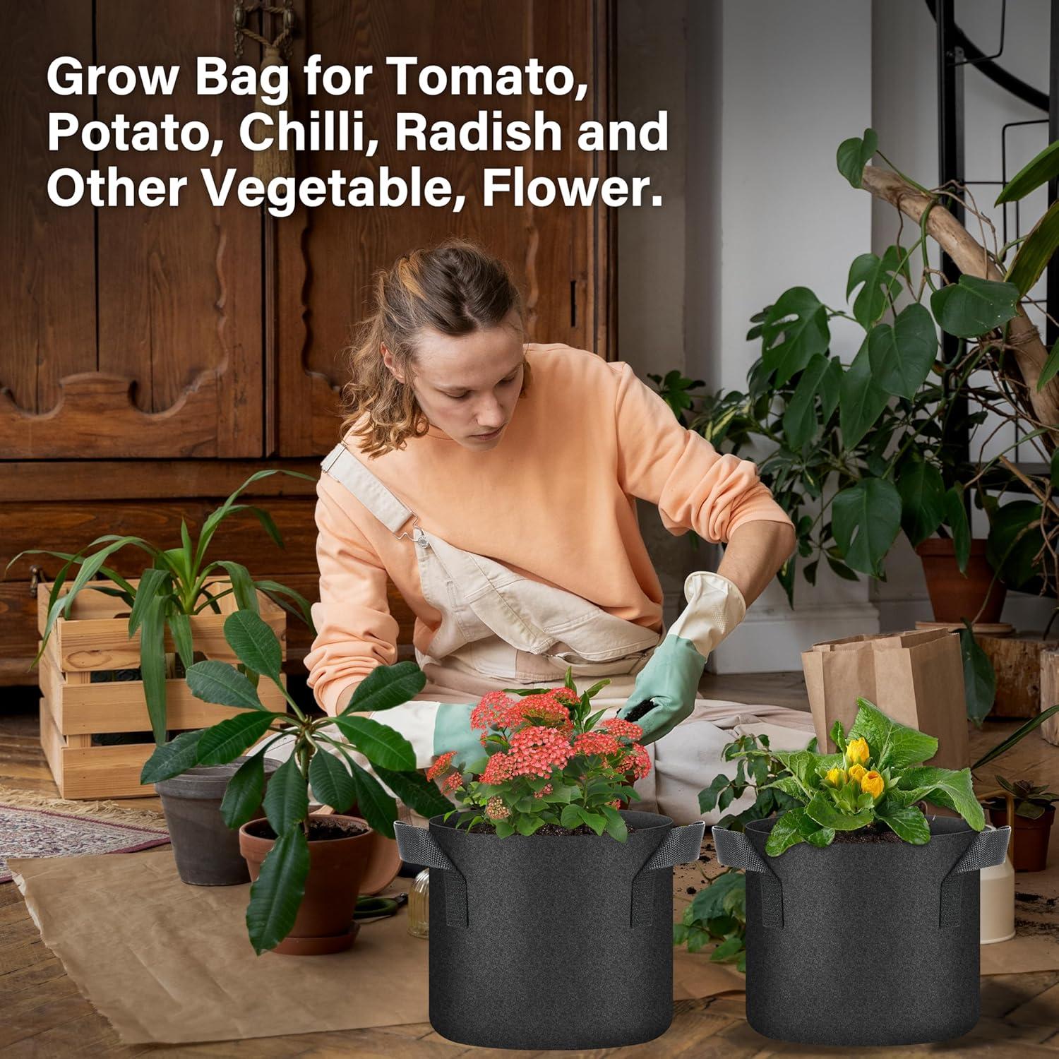 imageHealSmart Plant Grow Bags 7 Gallon Tomoato Planter Pots 5Pack with Handles Aeration Nonwoven Fabric Heavy Duty Gardening Planter for Vegetable Herbs and Flowers Black 2024 VersionBlack  5 Pack New