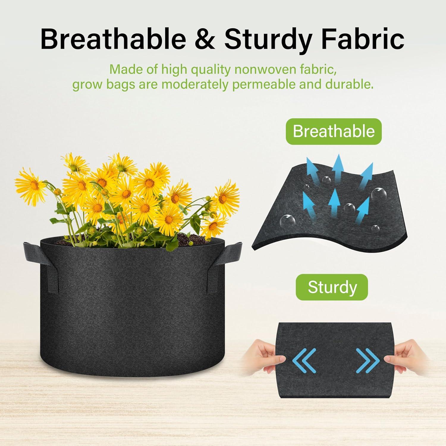 imageHealSmart Plant Grow Bags 7 Gallon Tomoato Planter Pots 5Pack with Handles Aeration Nonwoven Fabric Heavy Duty Gardening Planter for Vegetable Herbs and Flowers Black 2024 VersionBlack  5 Pack New