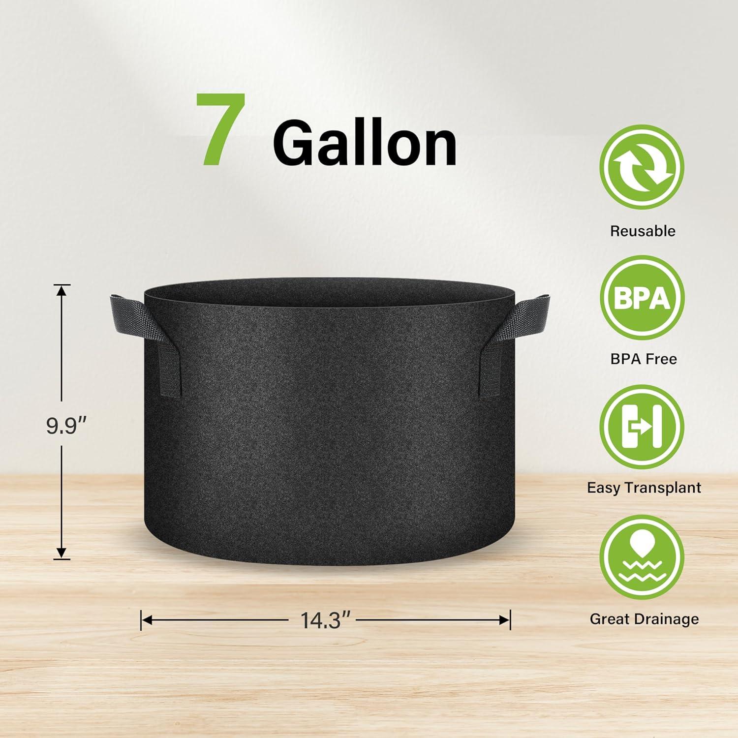 imageHealSmart Plant Grow Bags 7 Gallon Tomoato Planter Pots 5Pack with Handles Aeration Nonwoven Fabric Heavy Duty Gardening Planter for Vegetable Herbs and Flowers Black 2024 VersionBlack  5 Pack New