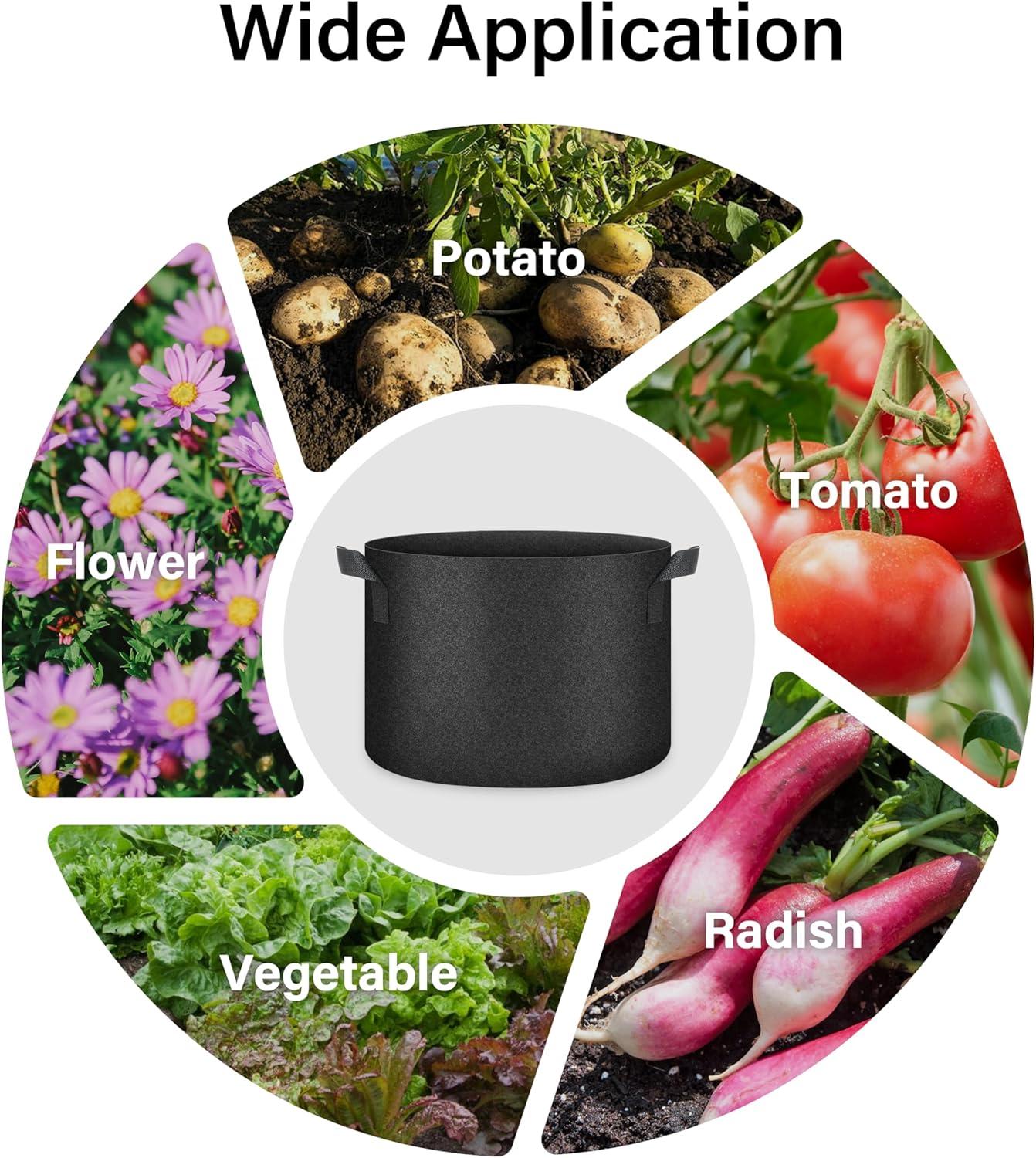 imageHealSmart Plant Grow Bags 7 Gallon Tomoato Planter Pots 5Pack with Handles Aeration Nonwoven Fabric Heavy Duty Gardening Planter for Vegetable Herbs and Flowers Black 2024 VersionBlack  5 Pack New