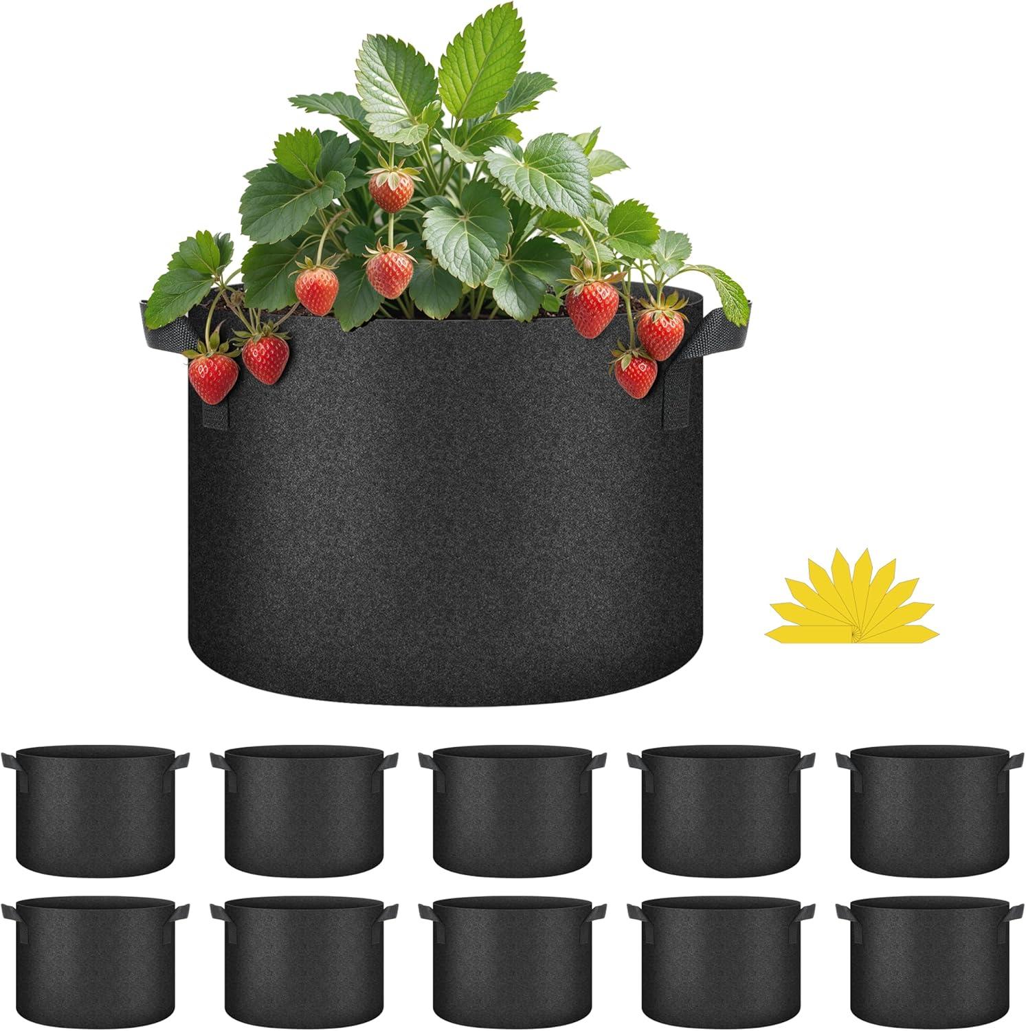 imageHealSmart Plant Grow Bags 7 Gallon Tomoato Planter Pots 5Pack with Handles Aeration Nonwoven Fabric Heavy Duty Gardening Planter for Vegetable Herbs and Flowers Black 2024 VersionBlack  10 Pack New