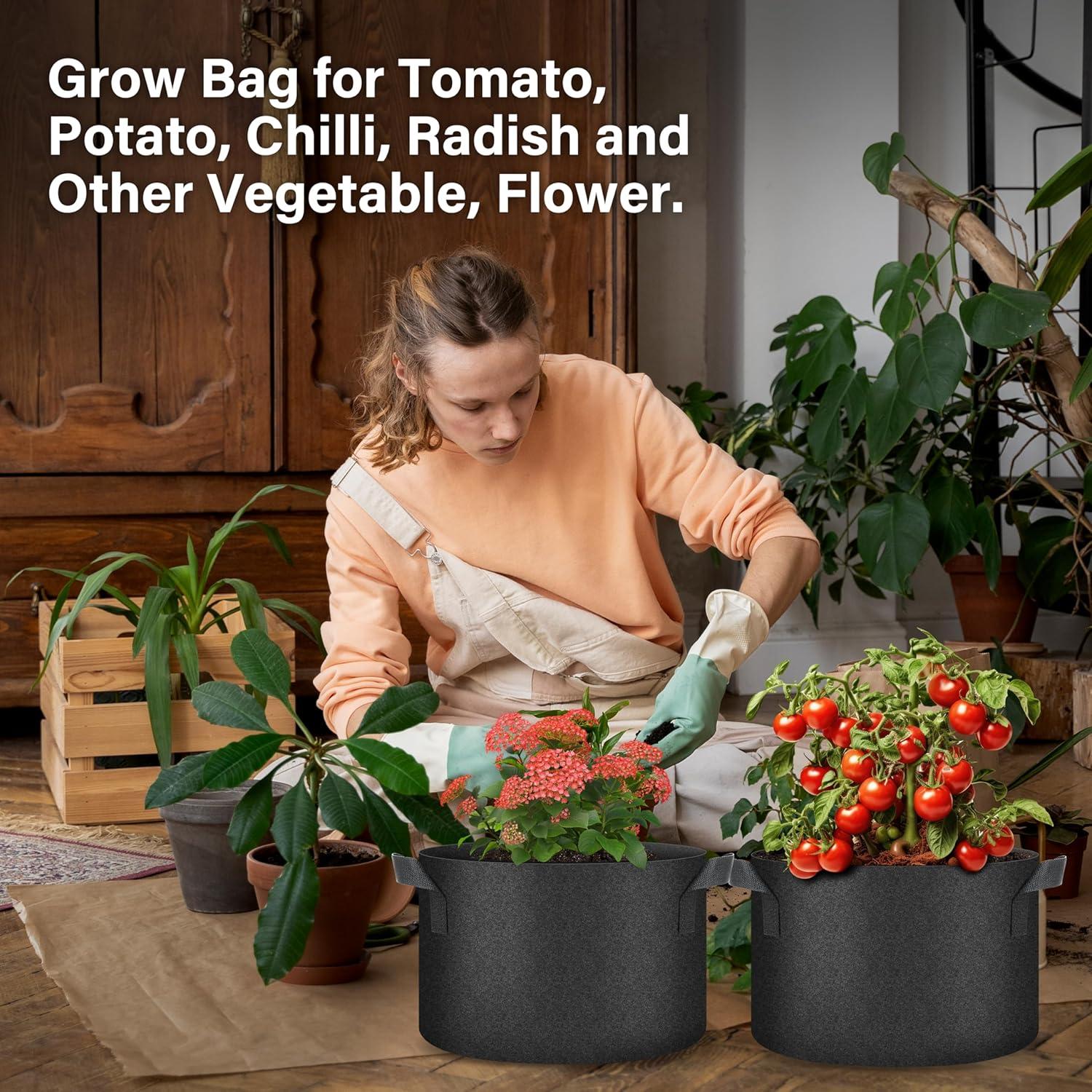 imageHealSmart Plant Grow Bags 7 Gallon Tomoato Planter Pots 5Pack with Handles Aeration Nonwoven Fabric Heavy Duty Gardening Planter for Vegetable Herbs and Flowers Black 2024 VersionBlack  5 Pack New