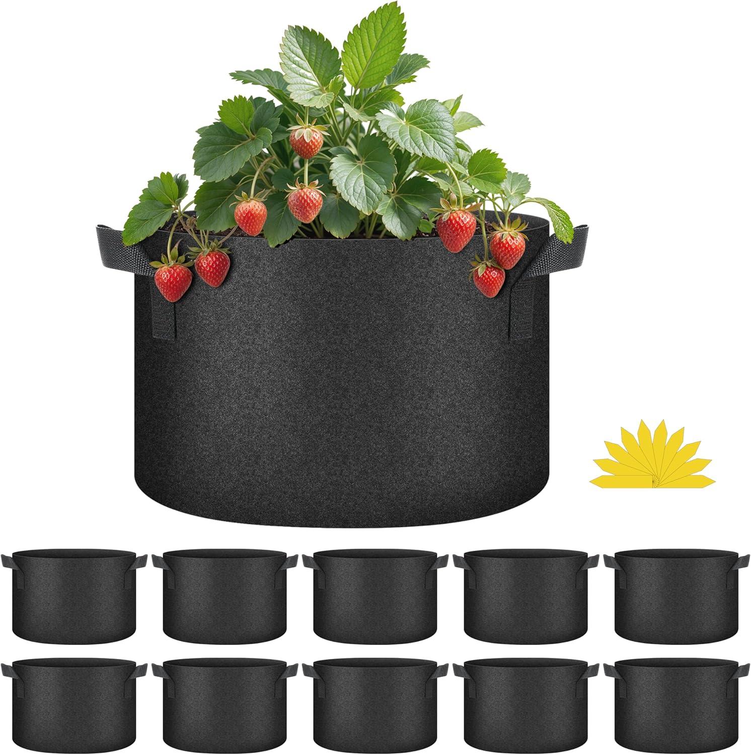 imageHealSmart Plant Grow Bags 7 Gallon Tomoato Planter Pots 5Pack with Handles Aeration Nonwoven Fabric Heavy Duty Gardening Planter for Vegetable Herbs and Flowers Black 2024 VersionBlack  10 Pack New