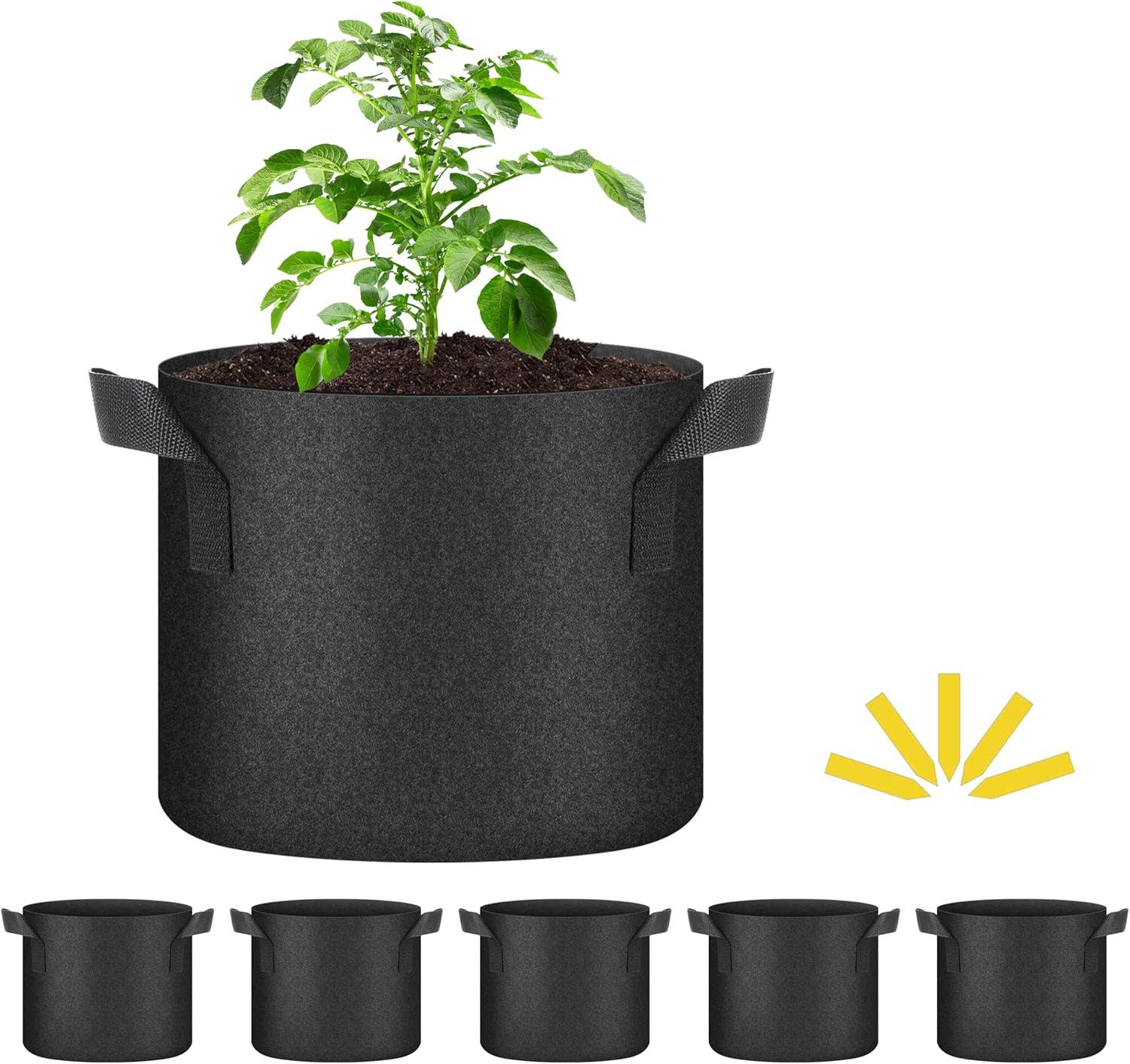 imageHealSmart Plant Grow Bags 7 Gallon Tomoato Planter Pots 5Pack with Handles Aeration Nonwoven Fabric Heavy Duty Gardening Planter for Vegetable Herbs and Flowers Black 2024 VersionBlack  5 Pack New