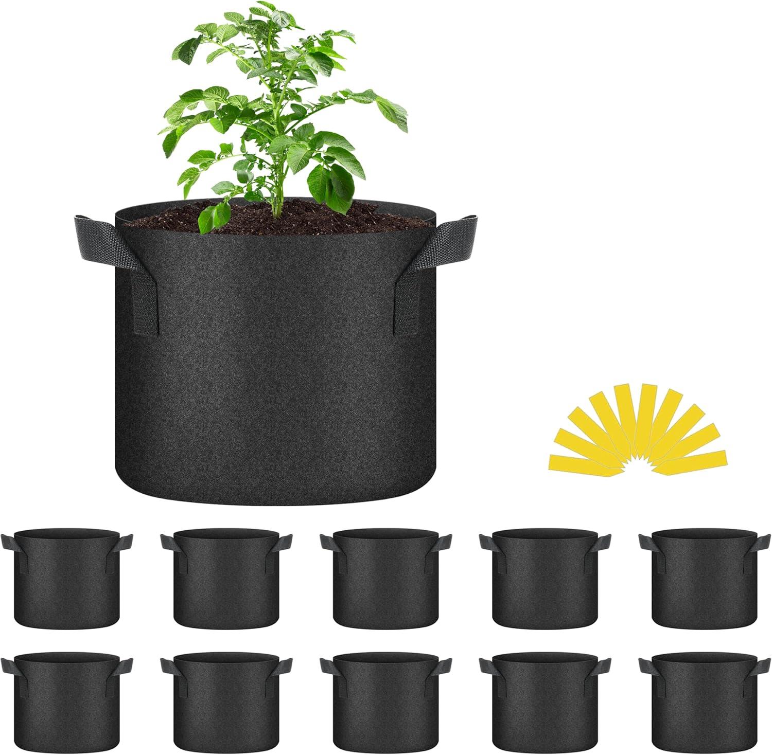 imageHealSmart Plant Grow Bags 7 Gallon Tomoato Planter Pots 5Pack with Handles Aeration Nonwoven Fabric Heavy Duty Gardening Planter for Vegetable Herbs and Flowers Black 2024 VersionBlack  10 Pack New