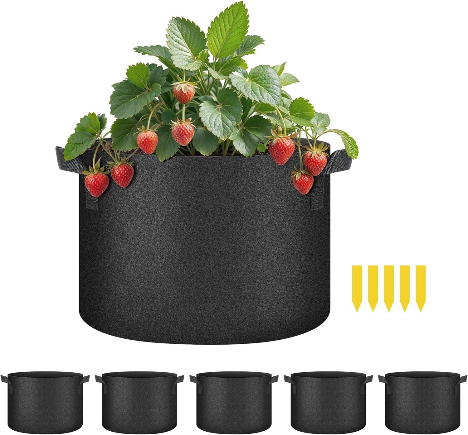 imageHealSmart Plant Grow Bags 7 Gallon Tomoato Planter Pots 5Pack with Handles Aeration Nonwoven Fabric Heavy Duty Gardening Planter for Vegetable Herbs and Flowers Black 2024 VersionBlack  5 Pack New